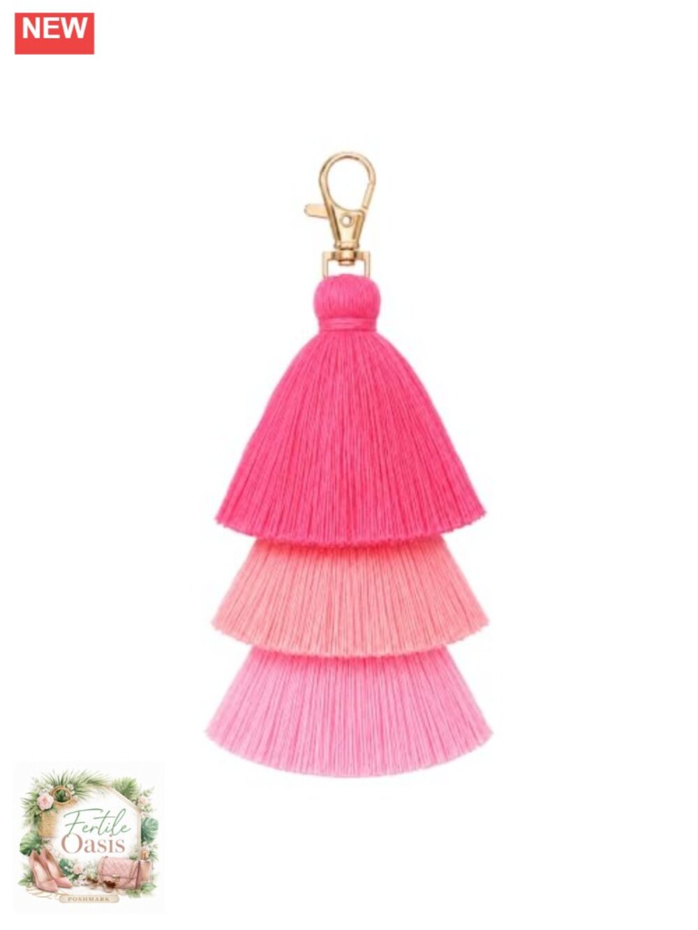 Pink Tassel Bag Charm Keychain for Women, Detachable Lobster Clasp, Hand-Woven
